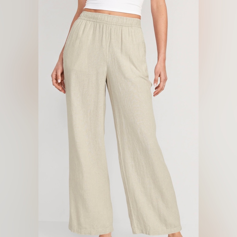 High-Waisted Linen-Blend Wide-Leg Pants